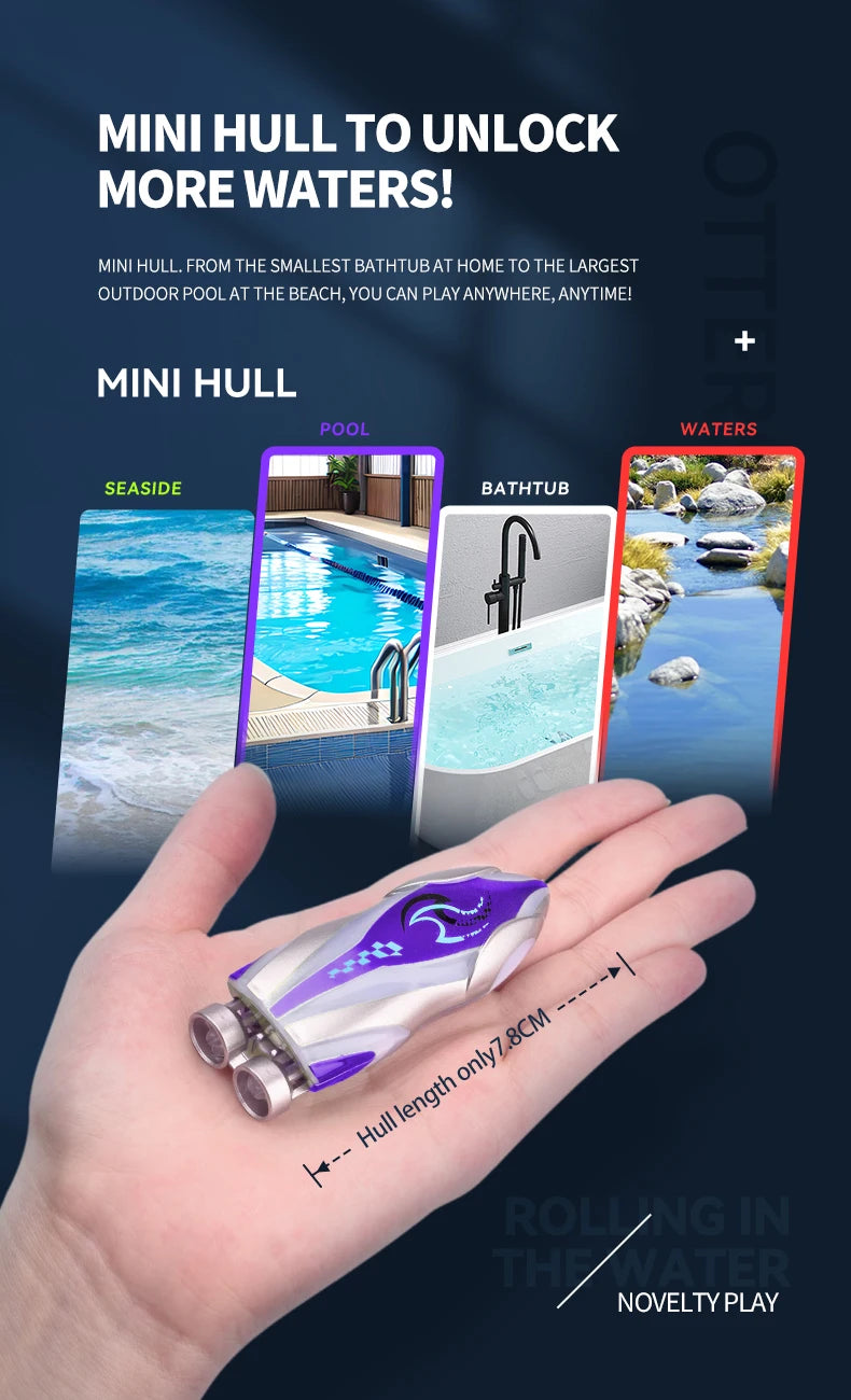 Mini Rc Boat Stunt 360 Degree Radio Remote Controlled High Speed Ship with Led Light Palm Boat Summer Water Toy Pool Toys Gifts