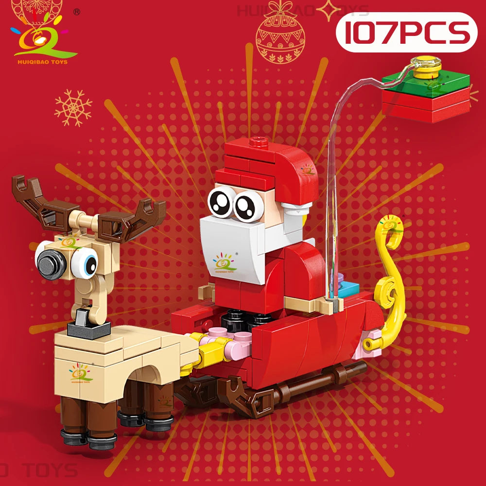 6in1 Christmas Tree Santa Claus Snowhouse Model Building Block DIY Elk Snowman Train Bricks Ornament Toys Adult Gift