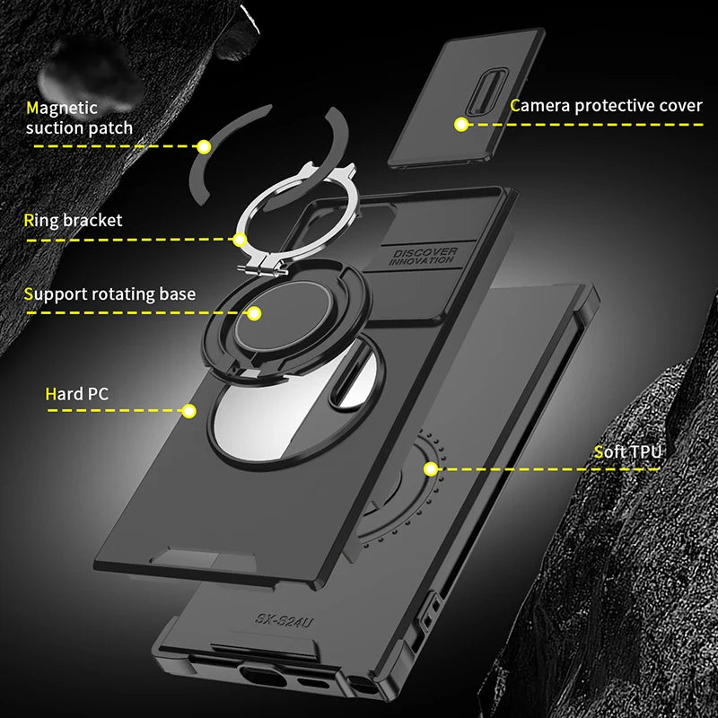 Luxury 360 ° Rotating Hidden Metal Ring Car Holder Armor Phone Case For Samsung S24 Ultra S21 S22 S23 Ultra Plus