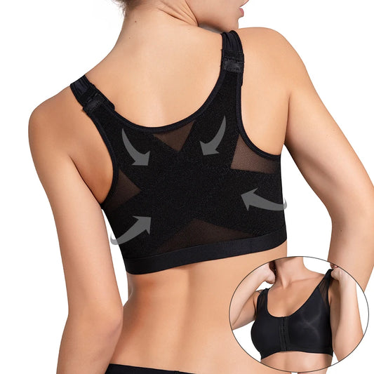 Front Closure Posture Bra Full Coverage Back Support Wireless Comfortable Underwear Push Up Breast Shapewear Tops Female