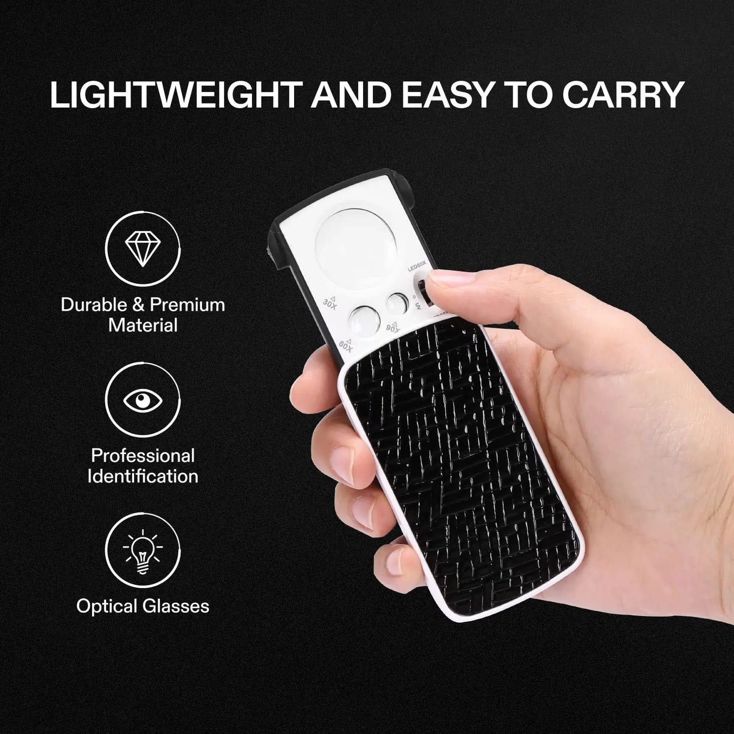 30X 60X 90X LED UV Jewelry Loupe Slide-Out Pocket Magnifier
