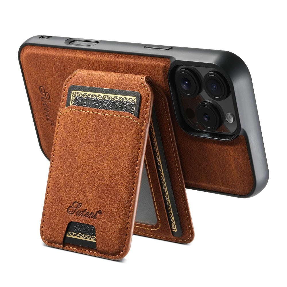 Leather for Magsafe Case for iPhone 16 15 Pro Max 16e 14 Plus 16Plus Bracket  Back Cover with Card Holder