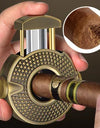 3-1 Cigar V Cutter with Stainless Steel Blade, Cigar Holder and Decompression Rotator, Round Cigar Cutter Ergonomically Designed