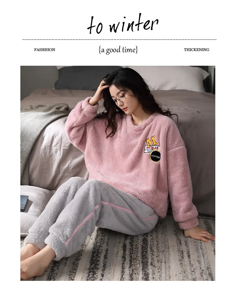 Women’s Winter Flannel Pajama Set – Warm, Thick Coral Fleece 2-Piece Loungewear