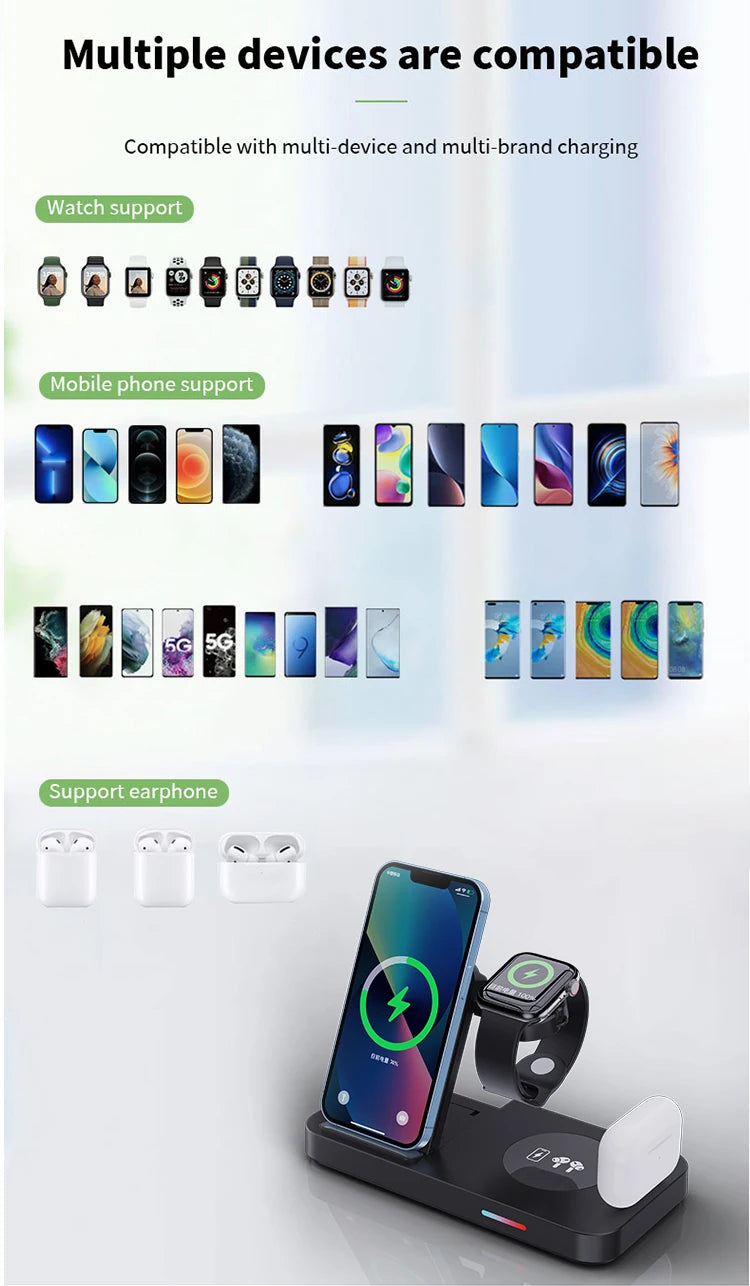 3 in 1Wireless Charger Stand Fast Charging Dock Station Type C For Watch Huawei iPhone 15 14 13 12 Pro Max Earbuds