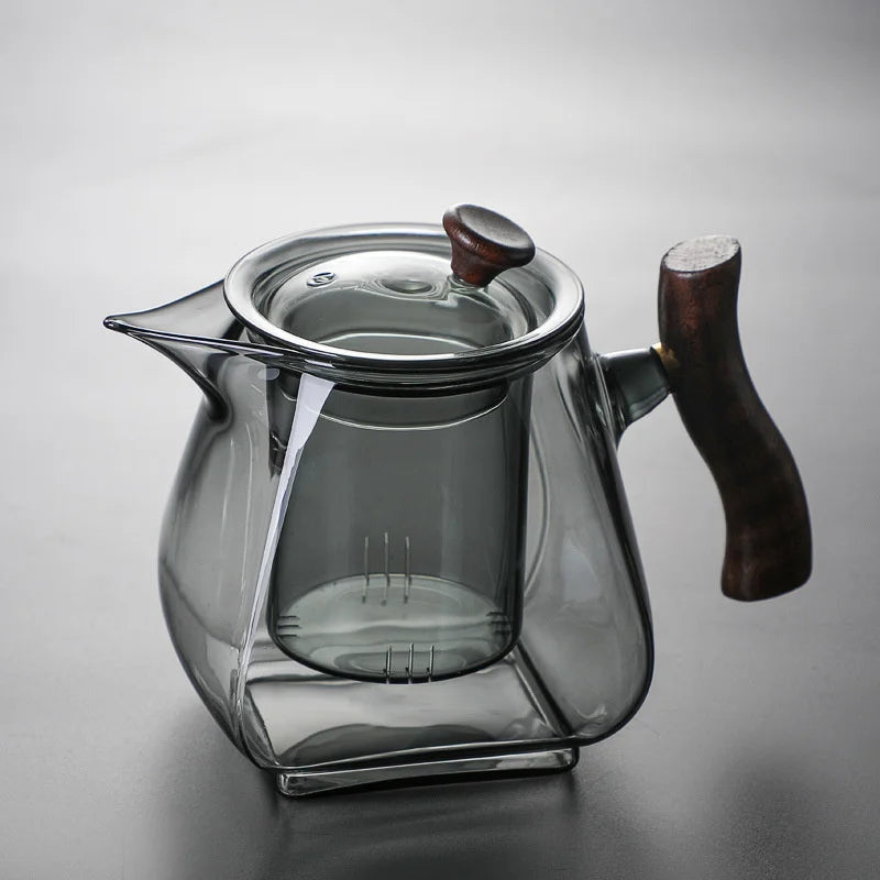 Japanese Style Glass Teapot with Wooden Handle and Infuser
