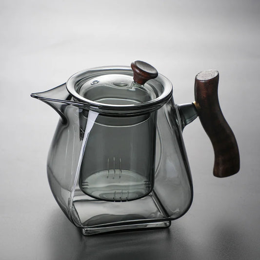 Japanese Style Glass Teapot with Wooden Handle and Infuser