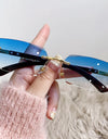 Rimless Green Sunglasses Women Fashion Glasses