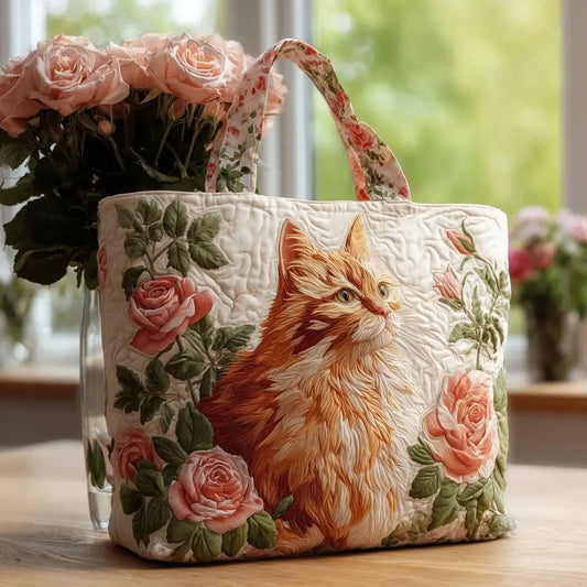 Cat Print Quilted Cotton Tote Bag Large Capacity Travel Shopping Handbag