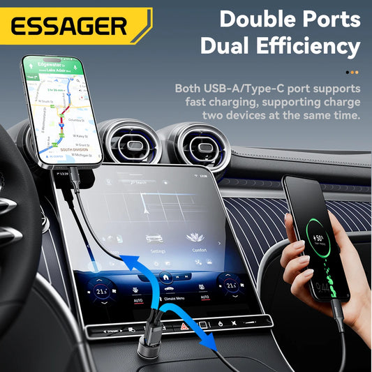 45W USB C Car Charger PD3.0 QC3.0 Fast Charging 2 Port Adapter with Digital Display