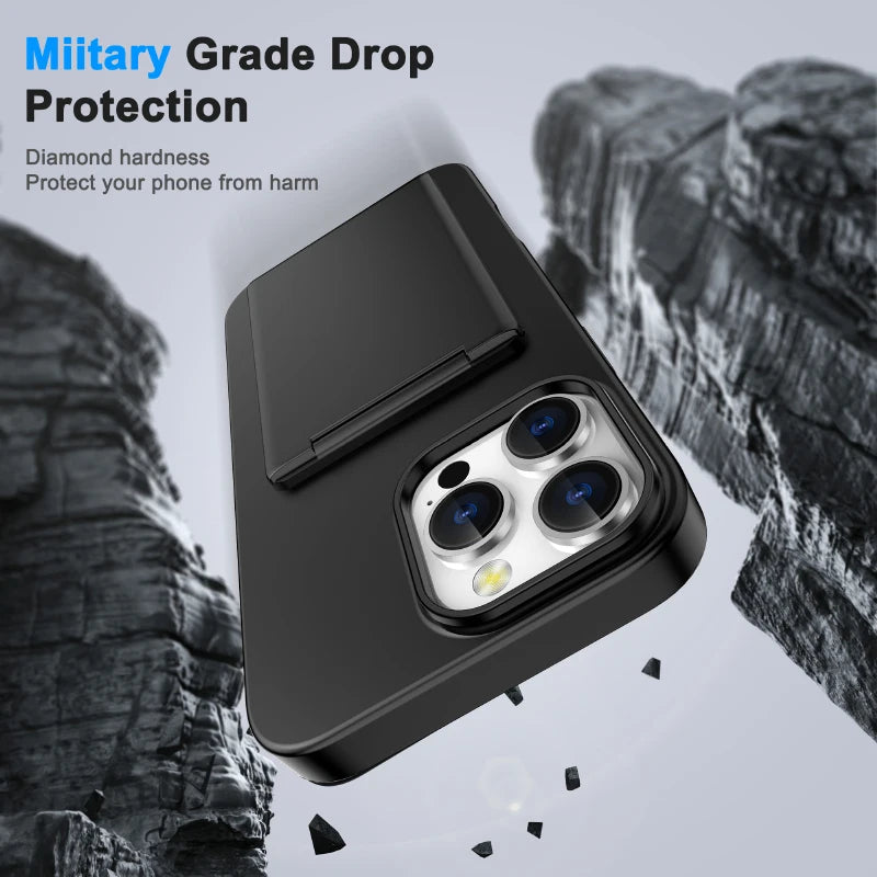 Luxury Solid Color Matte Wallet Card Slot Bracket Phone Case For iPhone 16 Pro Max 14 15 Pro Max Bumper Back Cover