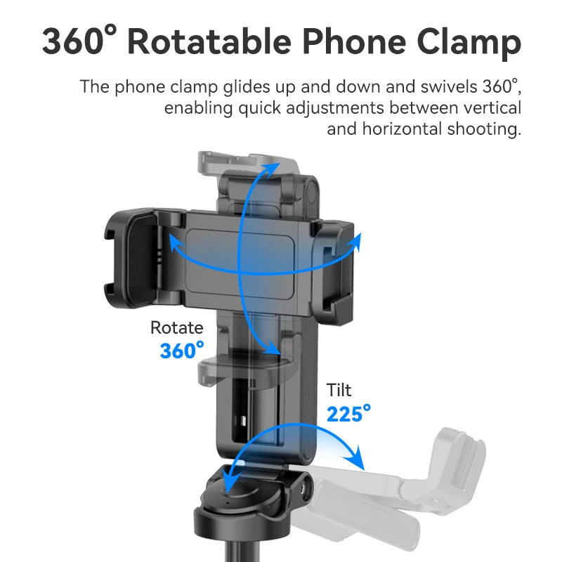 Tripod with Remote Folded Wireless Selfie Stick for Smartphone iPhone Android with Phone Clip Cold Shoe