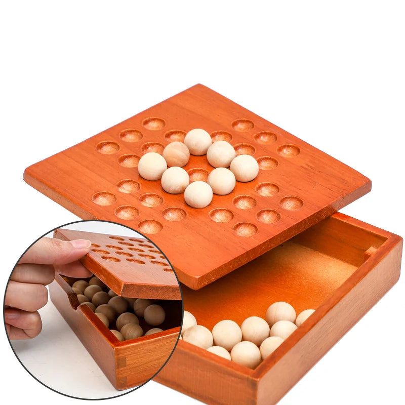 Wooden Peg Solitaire Strategy Board Game