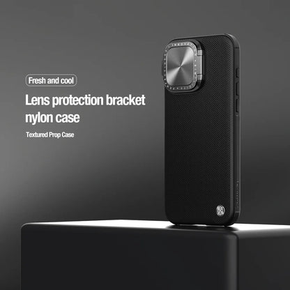 Nylon Texturedo Prop Magnetic Case For iPhone 15 Pro Case Fiber Camera Flip Bracket Shockproof Back Cover