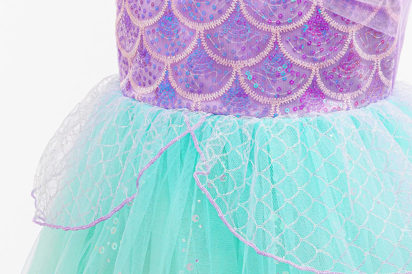Sparkle Mermaid Princess Dress with Flutter Sleeves Sequin Tulle Party Costume
