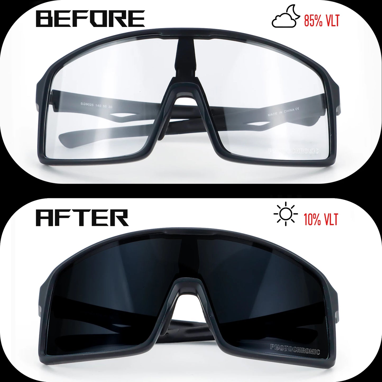 Photochromic Cycling Sunglasses UV400 Sports Bike Eyewear