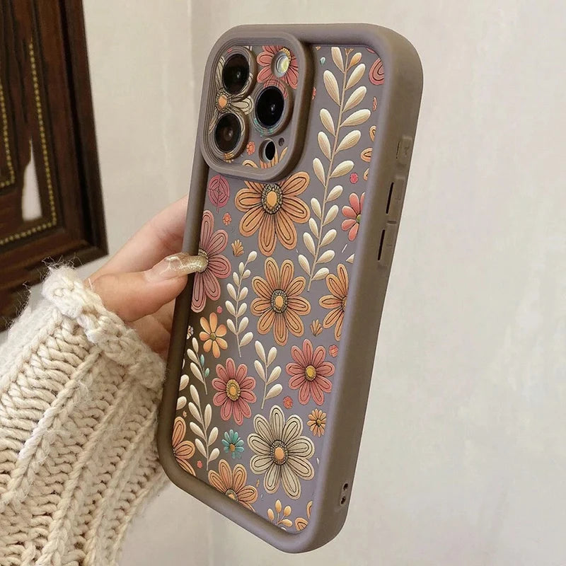 Floral Pattern Protective Camera Lens Phone Case For iPhone 17 16 14 15 Pro Max Air 16E Cover