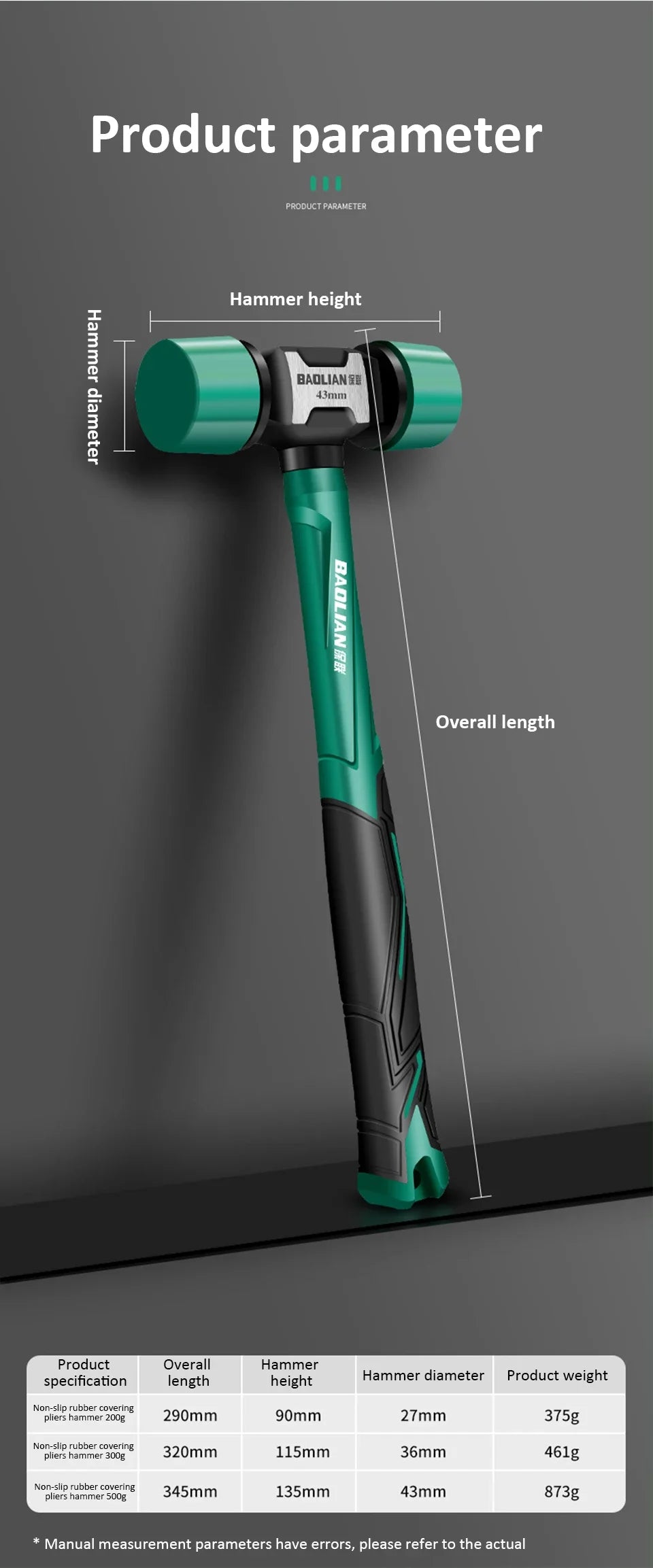 Rubber Hammer Transformable Multifunctional High Resilience Rubber Hammer Anti-vibration and Non-slip Professional Work Tools