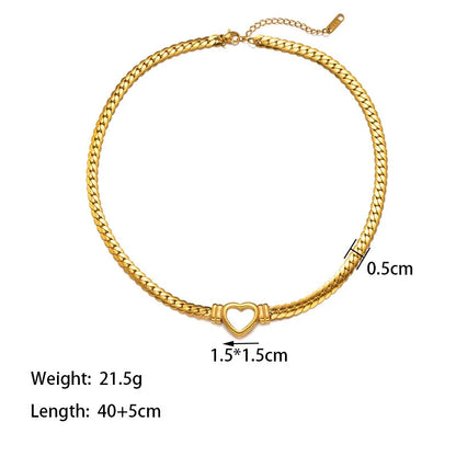 Cuban Link Heart Chain Necklace For Women Gold Plated Stainless Steel Waterproof Necklaces Bracelet 45 cm