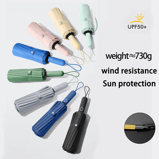 Automatic Folding Umbrella 16 Bone Windproof Large 105cm Sun Shade Rain Protection Travel Umbrella
