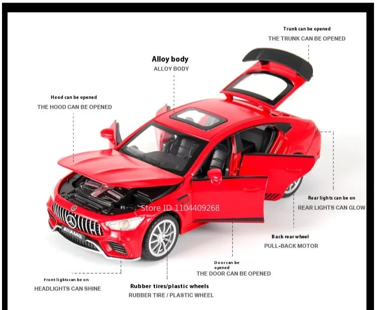 1:32 Scale 300SL GT63 V8 Sports Car Model Toy Metal Die-cast Sound Light Pull Back Vehicles Models Boys Hobby Ornaments Gifts