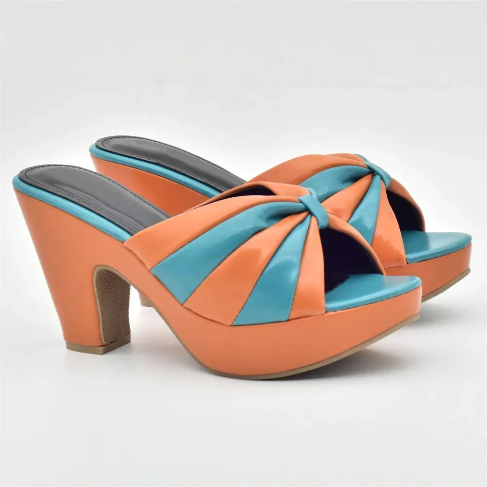 Italian Design Fashion African Women's High Heel Comfortable Shoes and Bags Set Leather Wedges Shoes for Women