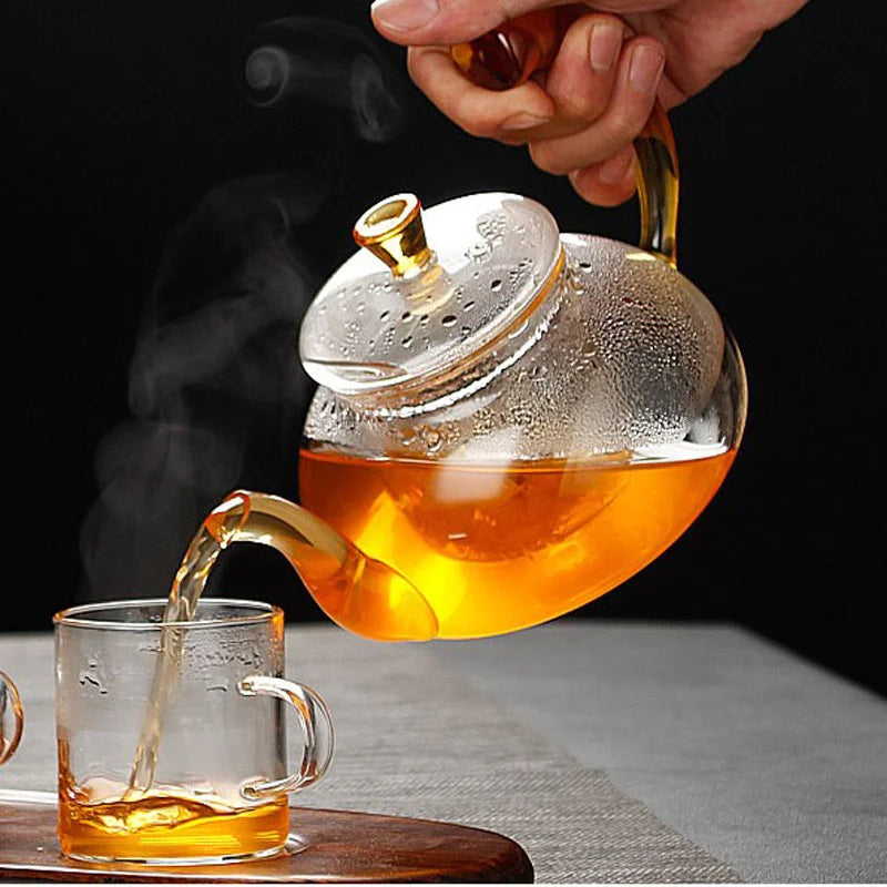 Heat Resistant Clear Glass Teapot with Infuser and Color Warped Handle