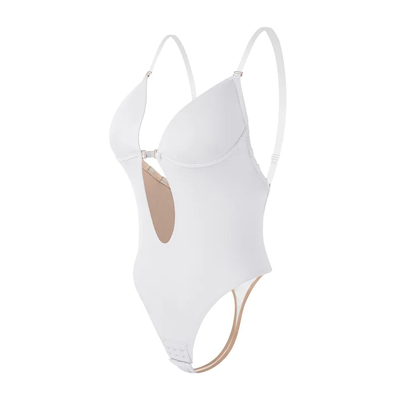 Deep V-Neck Backless Bodysuit Shapewear – Push Up Thong Body Shaper
