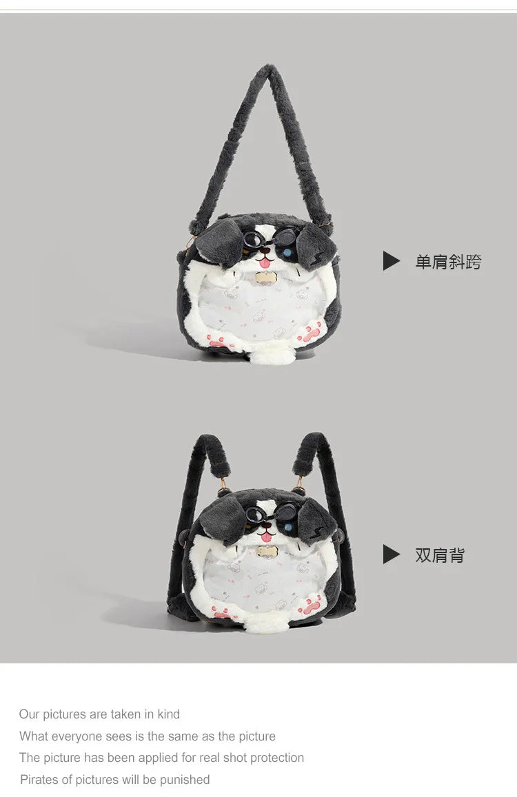 Cute Plush Dog Velvet Backpack Large Capacity Bag