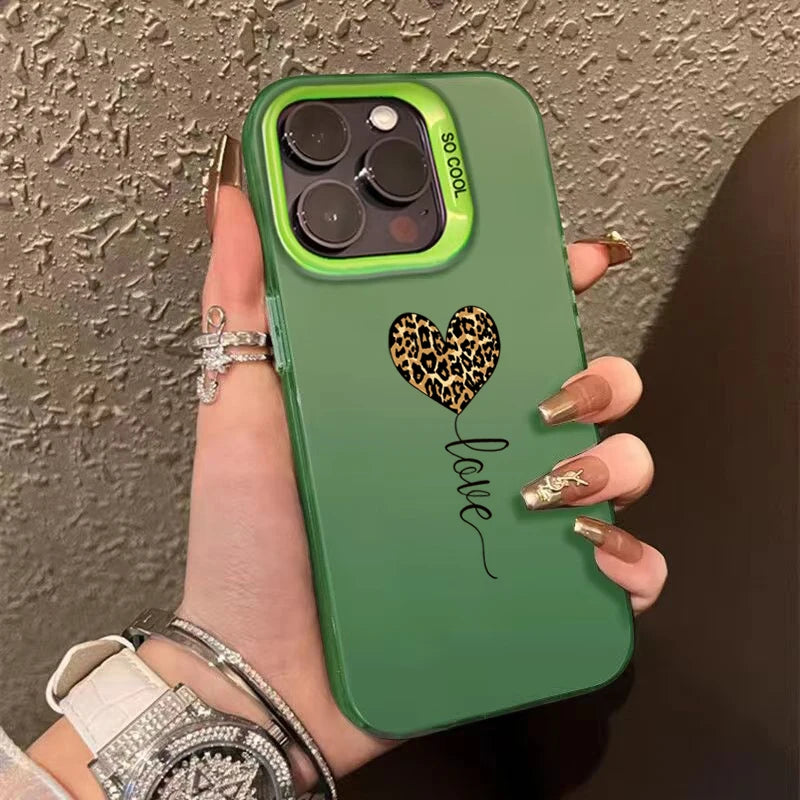 Leopard Love Balloon Pattern Silver Phone Case for iPhone 17 16 Case iPhone 14 15 Pro Max 16E Air Cover