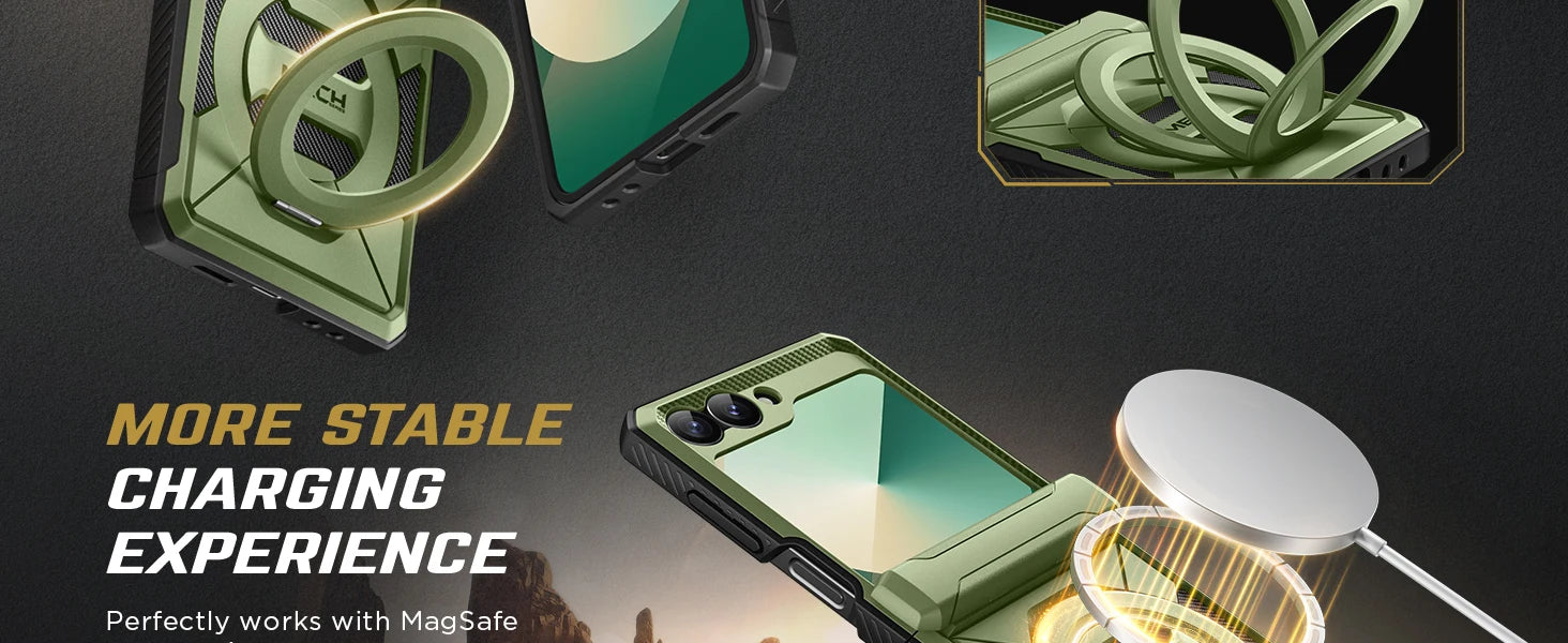 For Z Flip 7 FE/Z Flip 6 Cases Built-in  Ring Stand with Magsafe Full Coverage Hinge Protection Screen Protector Cover