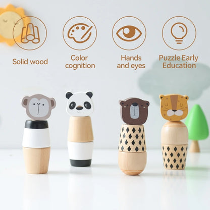 Beech Baby Toy Screws And Nuts Wooden Building Blocks Early Education Animal Shape Matching Toys Children Fine Motor Skills Gift