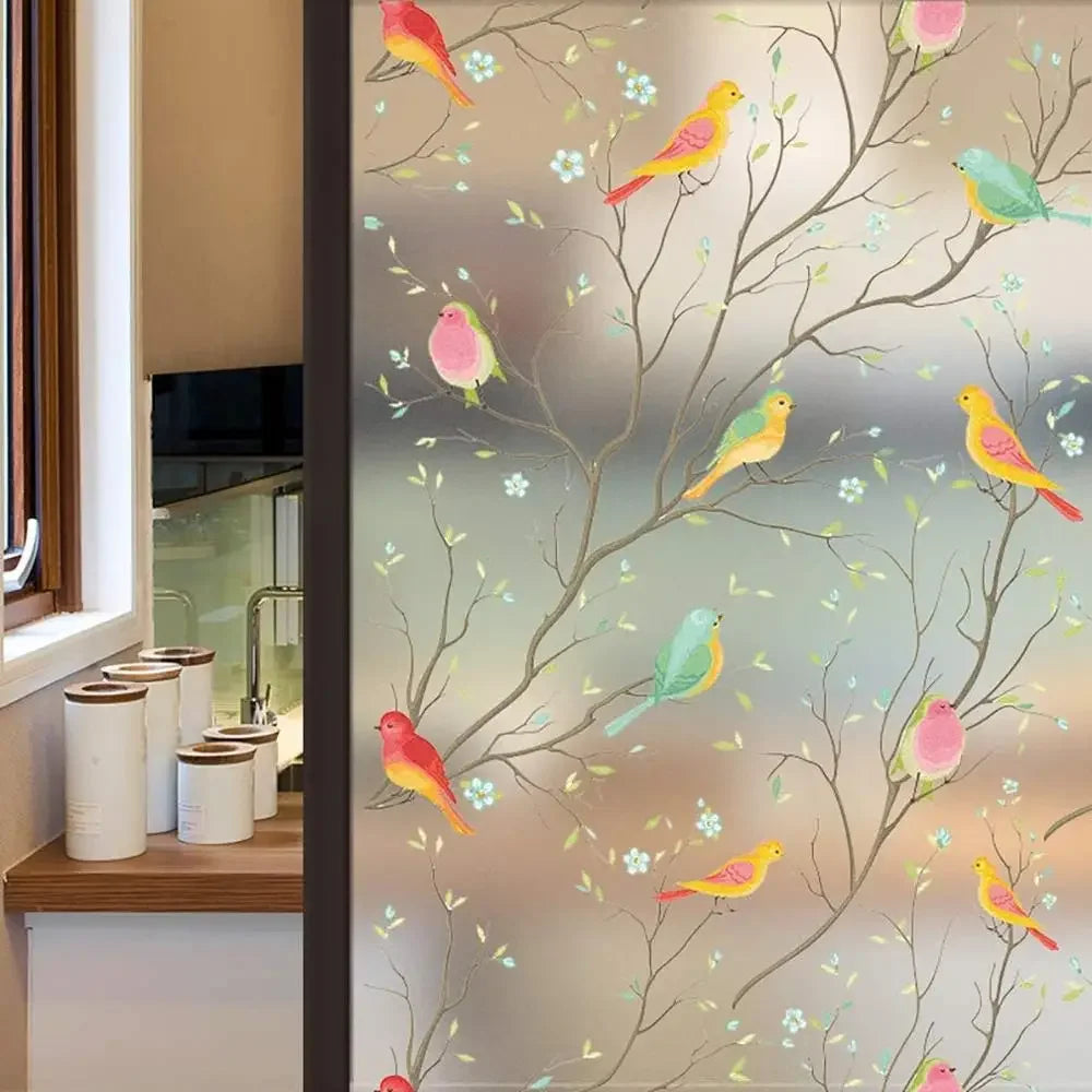 Privacy Window Film Opaque Static Cling Non Adhesive Film Bird Decals Decorative Glass Cover Tint Frosted Stickers for Home