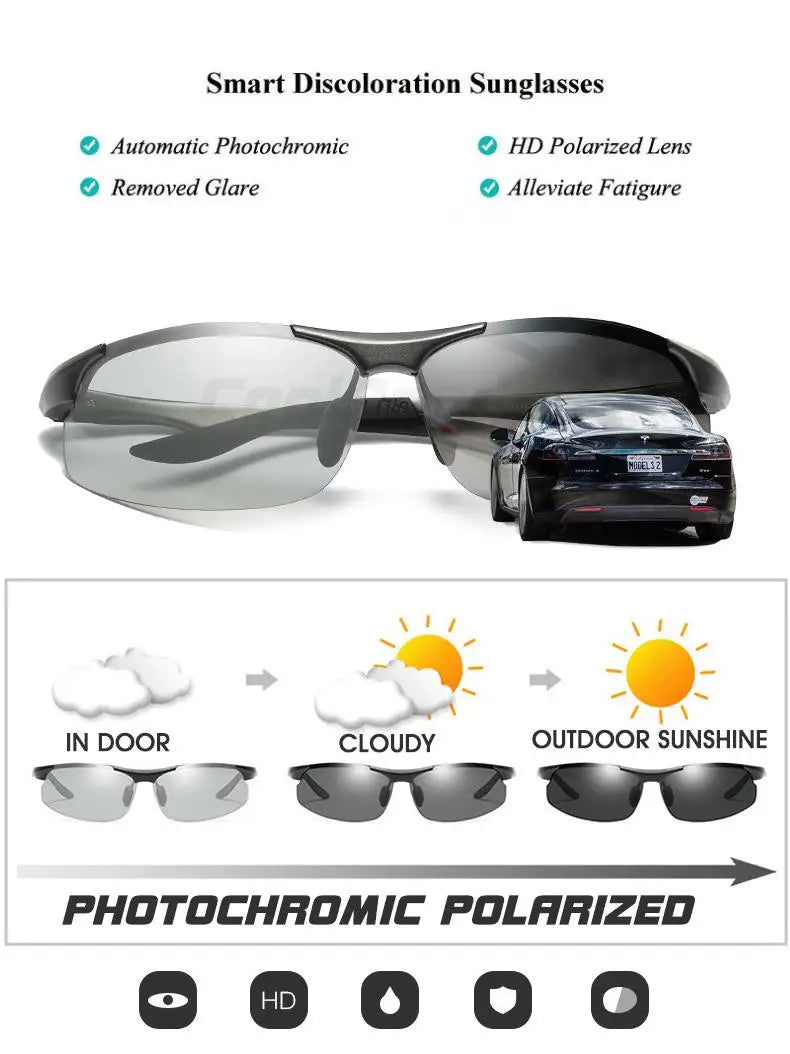 Aluminum Photochromic Polarized UV400 Mirror Driving Sunglasses for Men Women