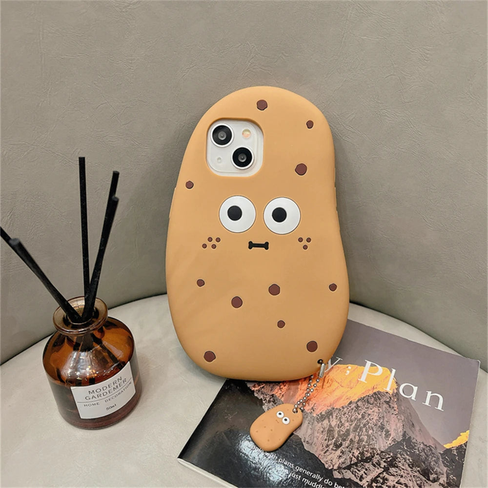Cute Cartoon Potato Emoji Pendant Phone Case For iPhone 15 13 14 Pro Max Korea Lovely Camera Protection Soft Silicon Cover