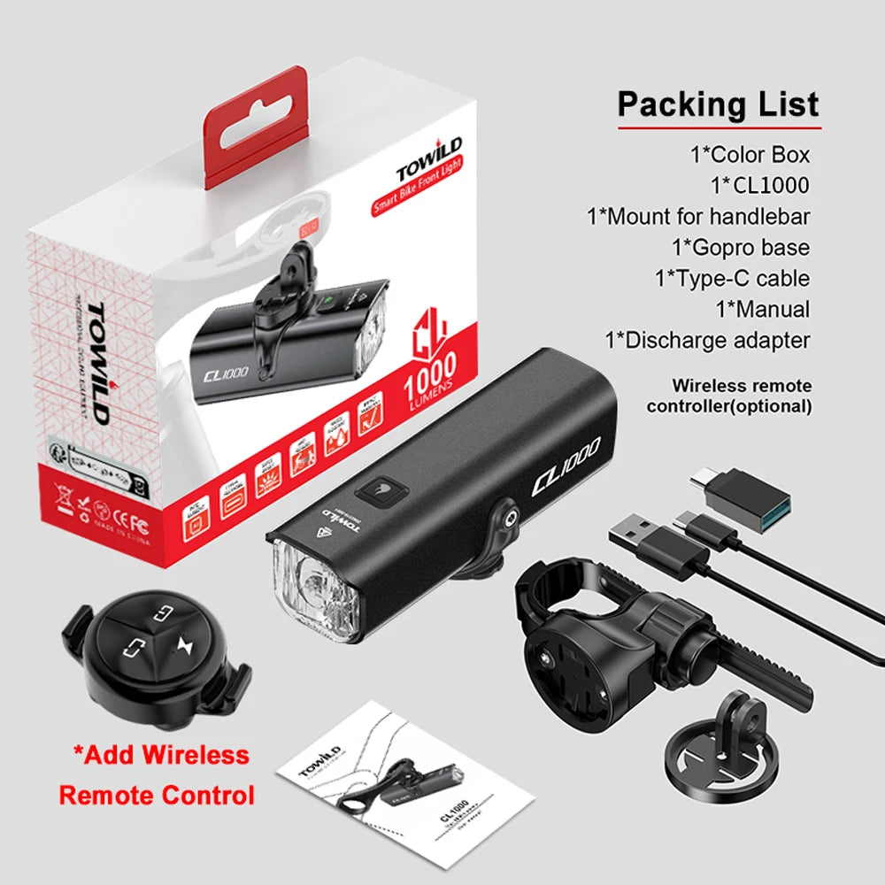 Bike Front Light IPX6 waterproof Rechargeable Bicycle Light 1000LM Cycling Headlight LED Flashlight MTB Bike Lamp