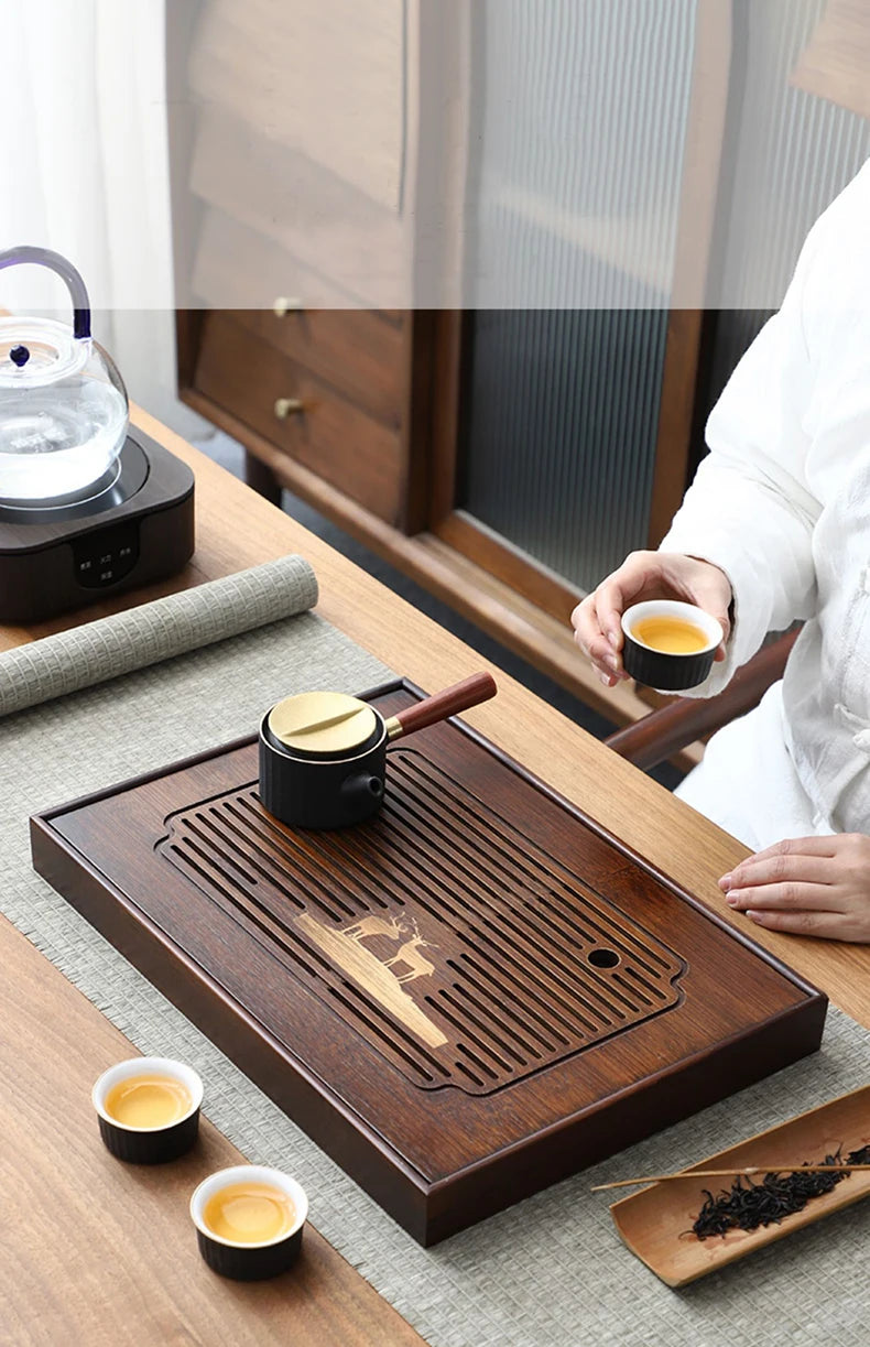 Chinese Natural Bamboo Tea Tray Water Storage Kung Fu Tea Set Household Rectangular Tea Board Chinese Tea Storage Tray