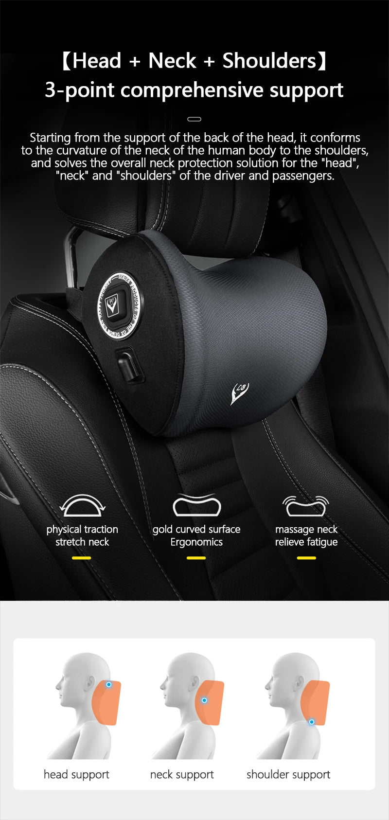 Car Electric Massage Neck Pillow Cushion Vibration Headrest Support Lumbar Seat Back Cushion Vehicle Supplies Travel Assecories