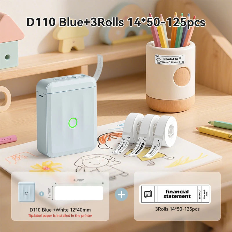 D110 Mini Thermal Label Printer, Bluetooth Portable Smart Label Maker 12–15mm, Inkless Sticker Printer for Home Office Kitchen School