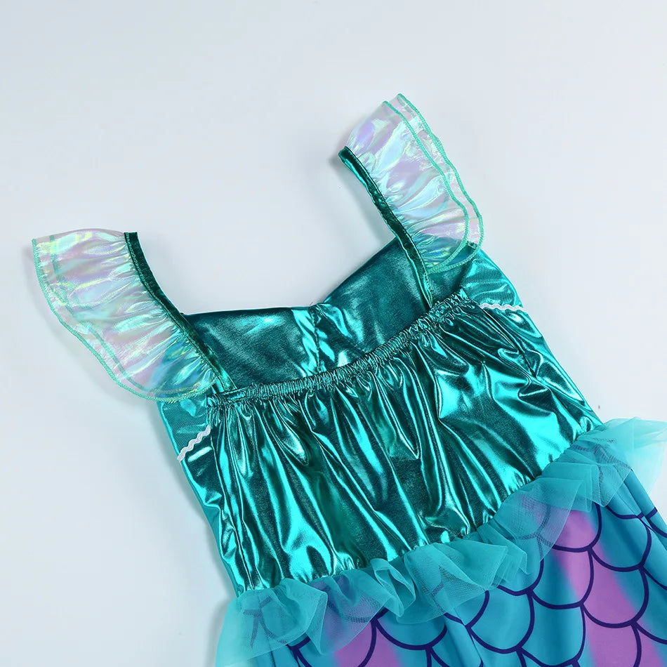 New Blue Red Purple Three Colors Mermaid Flying Sleeve Fishtail Beautiful Dress For Girl Summer Beach Party Cool Gown