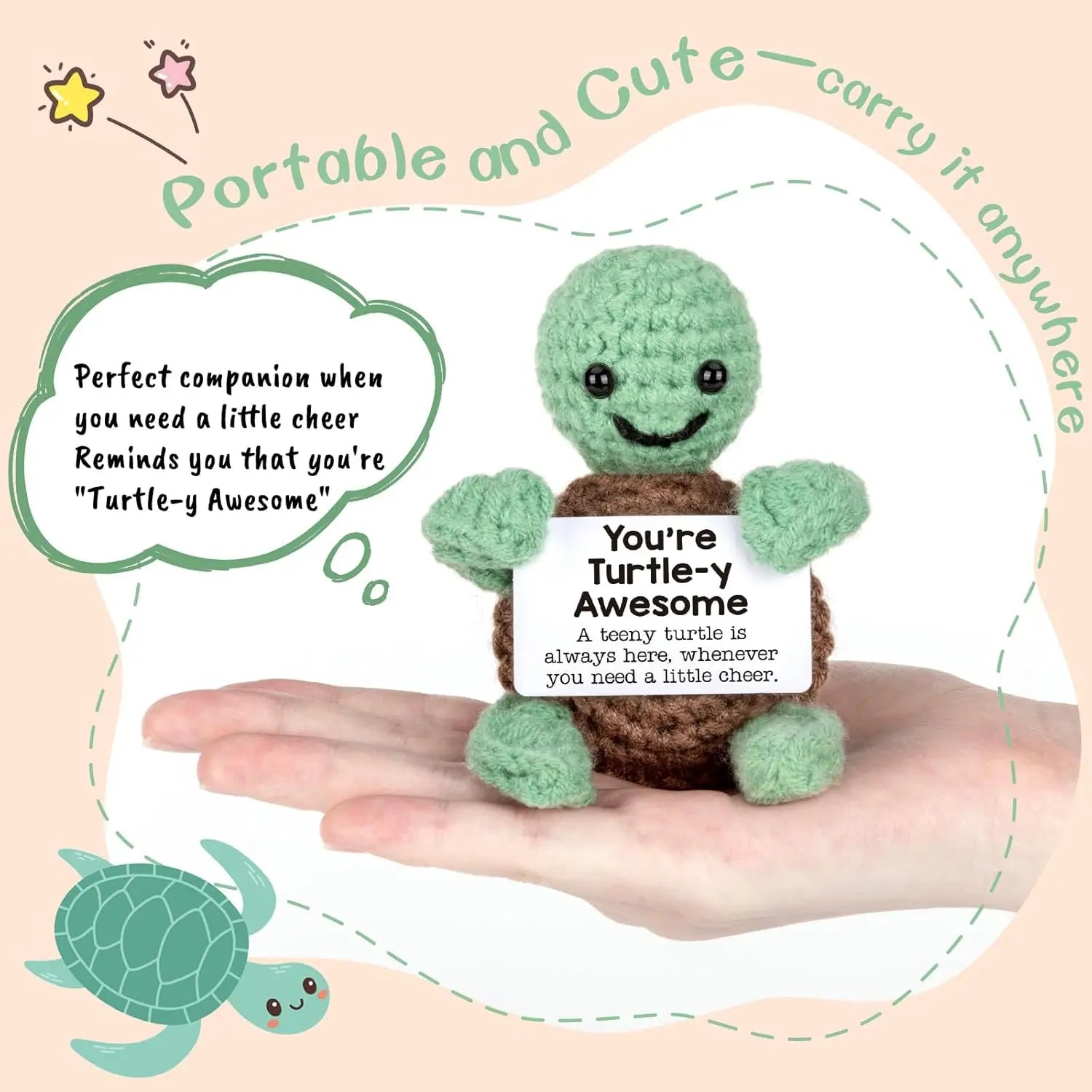 3 Pcs Cute Handmade Knitted Emotional Motivational Turtle Doll Home Room Decoration Funny Crochet Turtle With Positive Card Ornament