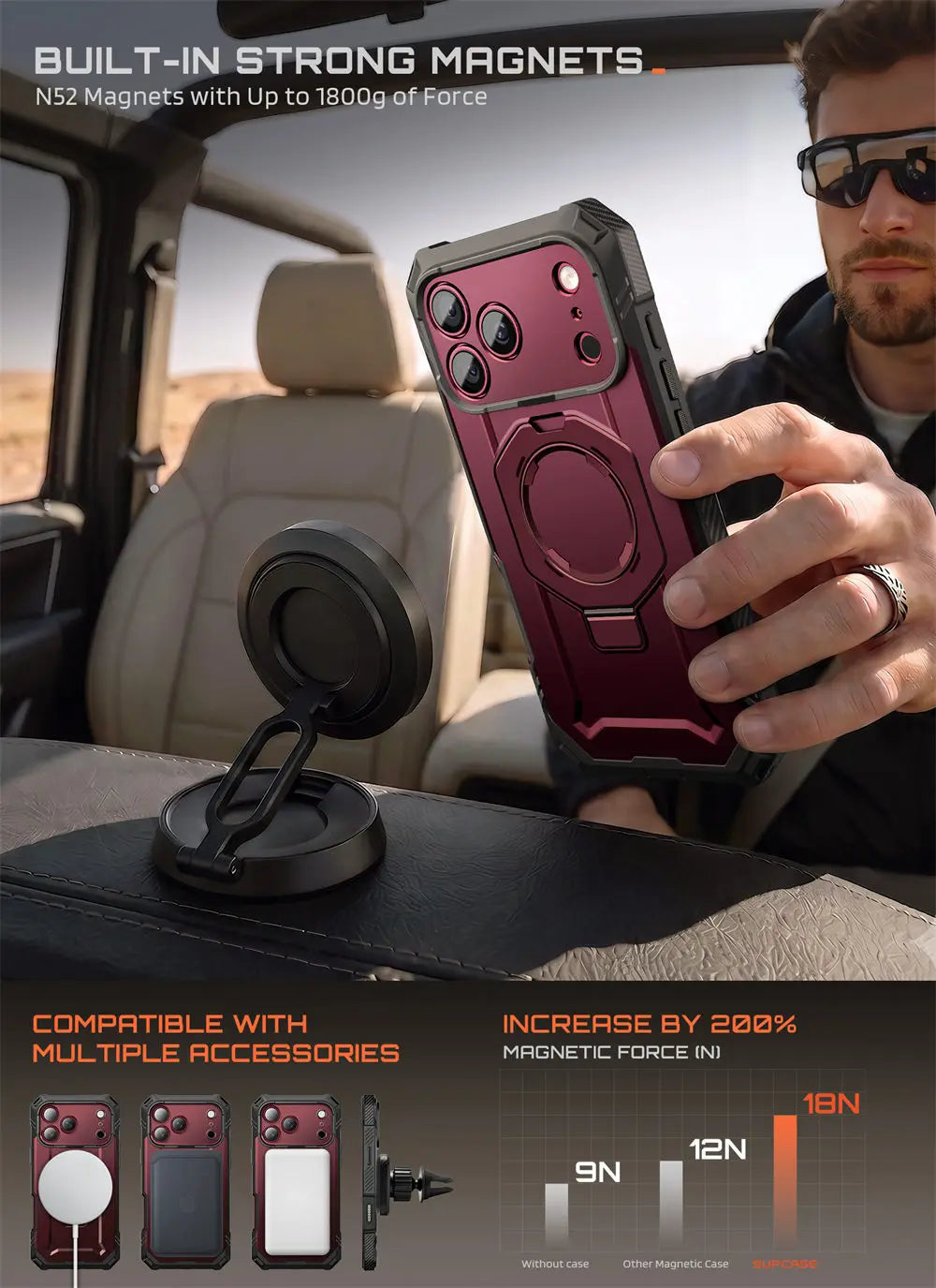Rugged Magnetic Phone Case with Tempered Glass Screen Protector and Aluminium Kickstand for iPhone 17 Pro and iPhone 18 Pro