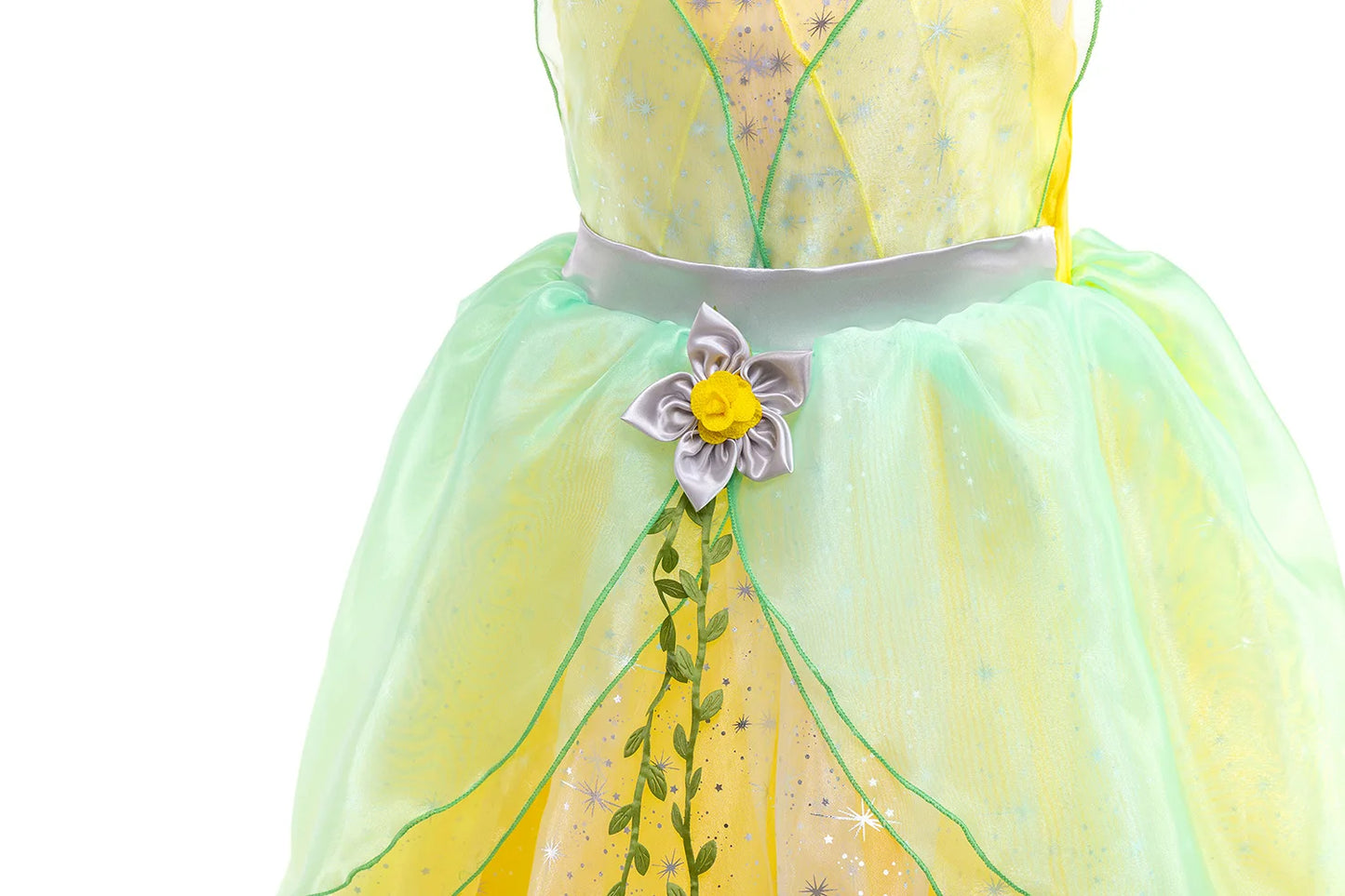 Layered Tulle Fairy Princess Dress Green Yellow Sling Party Costume