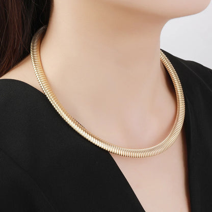 Punk Cool Thick Snake Chain Necklace for Women Gold Plated Texture Big Chains Choker Necklace