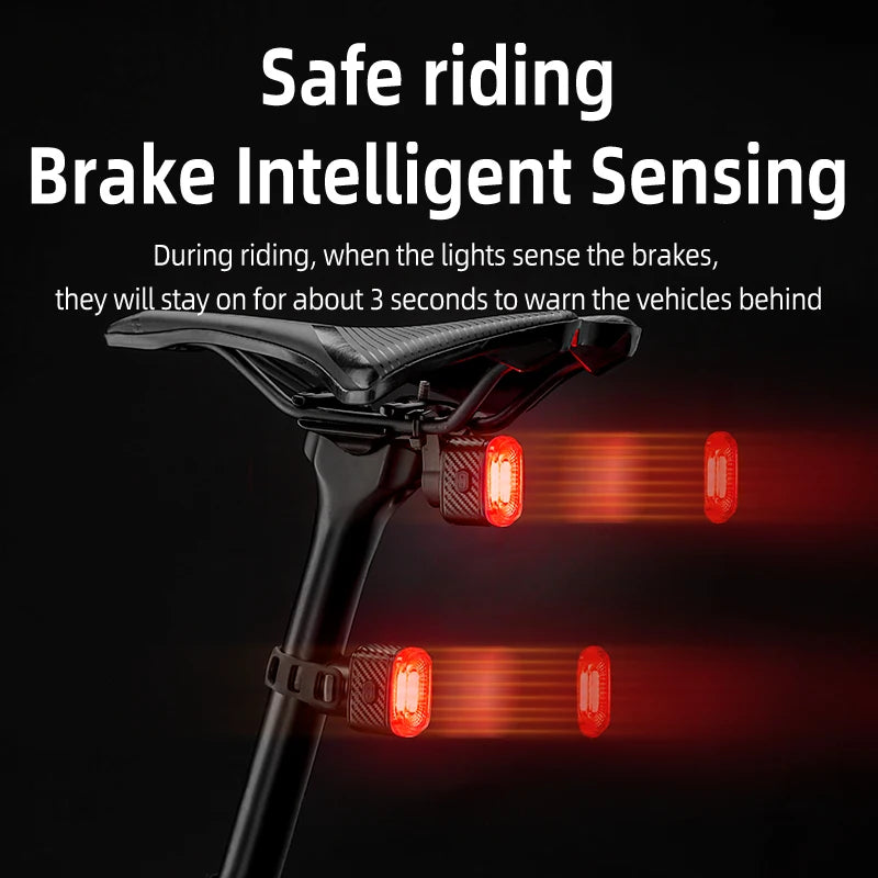 Smart Bicycle Brake Light IPx6 Taillight Type-C Bike Tail Rear Light Auto Stop LED Riding Warning Cycling Light