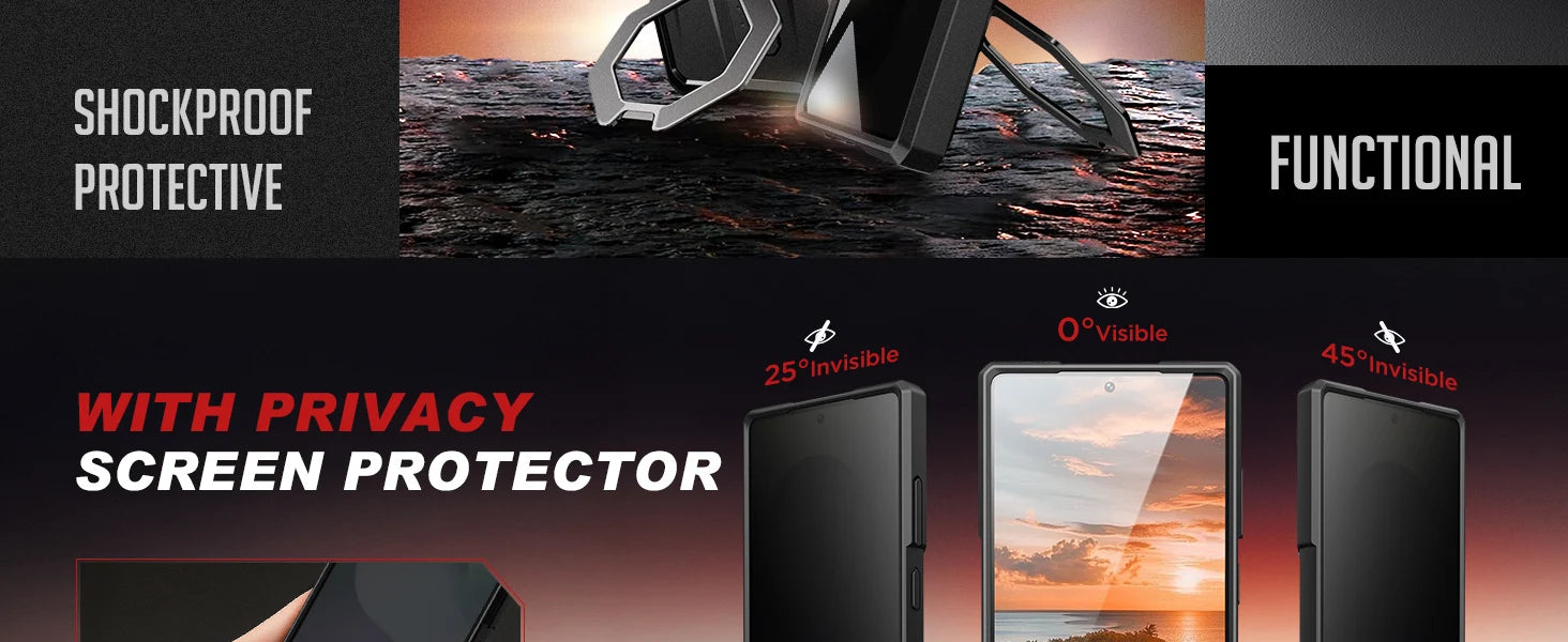 Case for Samsung Galaxy S25 Ultra with Privacy Screen Protector, MagSafe-Compatible Ring Stand, and Rugged Slim Design