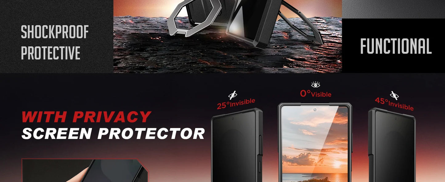Case for Samsung Galaxy S25 Ultra with Privacy Screen Protector, MagSafe-Compatible Ring Stand, and Rugged Slim Design