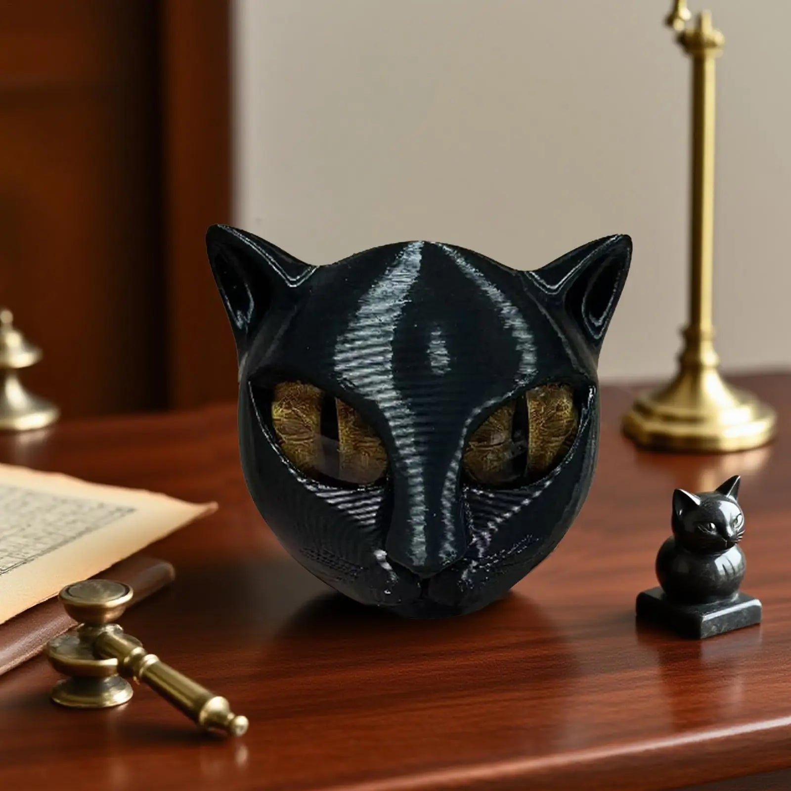 Black Cat Stone Figurine Resin Cat Head Miniature Marble Texture Cat Stone Cat Sculpture Craft Office Desk Cat Decor Kitten Art