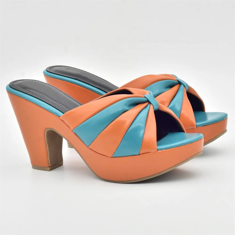 Italian Design Fashion African Women's High Heel Comfortable Shoes and Bags Set Leather Wedges Shoes for Women