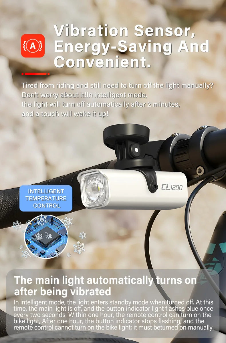 CL1200 Smart Bike light Remote Control Bicycle Lights 5000mAh battery Type-C Rechargeable Road MTB IPX6 Bicycle headlight